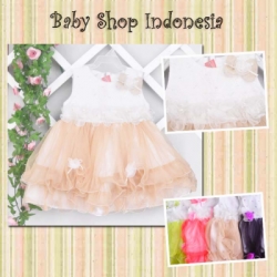 PD313 Dress Pesta Shoulder Flower Bow 79 Coklat Muda  large